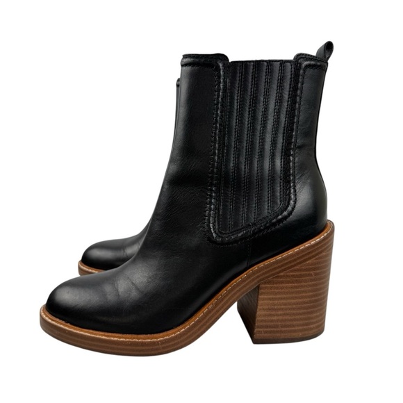 Marc Fisher Black Leather Halida Boots Shoes Heeled Ankle Booties SZ 8.5 Western - Picture 14 of 16